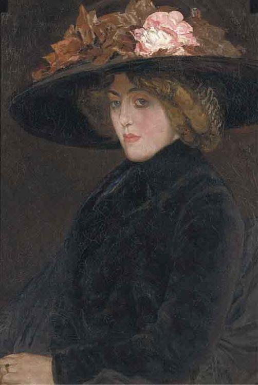 Leo Gestel Portrait of an elegant lady with a hat